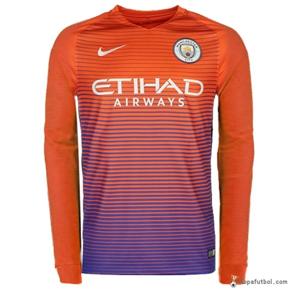 Camiseta Manchester City Replica Tercera Ropa ML 2016/17 Naranja